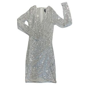 Windsor Sequin Mini Dress Long Sleeve Party Cocktail‎ Silver Size Small